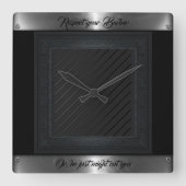 schwarz, silber, grau, barsch quadratische wanduhr (Vorderseite)