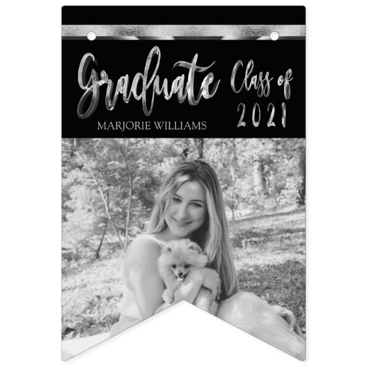 Schwarz-Silber-Grau-Klasse des Abschlusses 2021 Wimpelkette (Zweite Fahne)