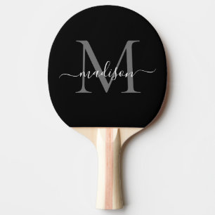 Schwarz-Silber-Grau-Monogram-Eleganter Skriptname Tischtennis Schläger