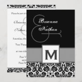 Schwarz-Silber-Grau-Monogramm-Damask-Vorlage Einladung (Vorne/Hinten)