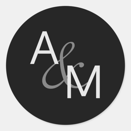 Schwarz-Silber-Grau-Monogramm-Umschlag Aufkleber (Vorderseite)