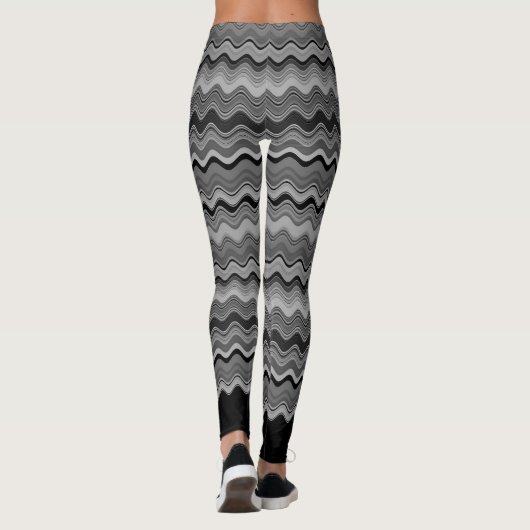 Schwarz-Silber-Grau-Wavy-Muster Leggings (Rückseite)