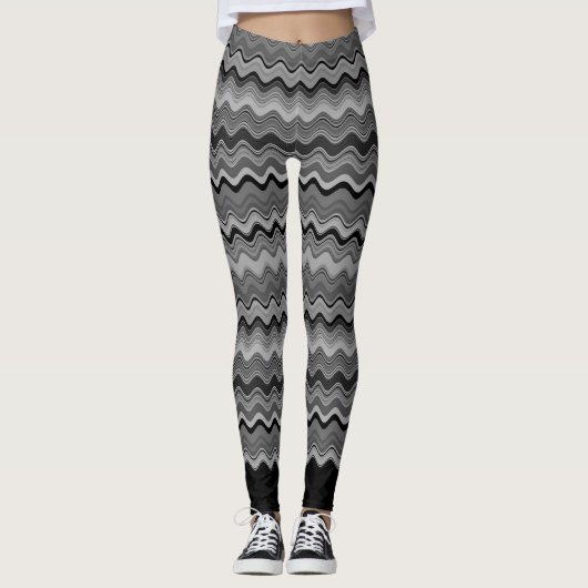 Schwarz-Silber-Grau-Wavy-Muster Leggings (Vorderseite)