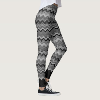 Schwarz-Silber-Grau-Wavy-Muster Leggings