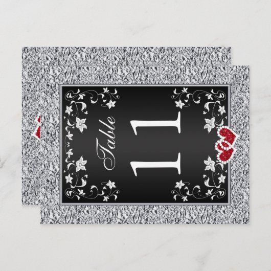 Schwarz-Silber-Graue Tischnummer Floral Postkarte (Vorne/Hinten)