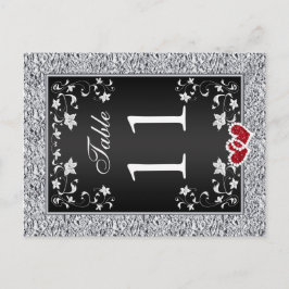 Schwarz-Silber-Graue Tischnummer Floral Postkarte