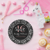 Schwarz & Silber Gray Blütenspitze Sweet 16 Pappteller (Party)