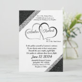 Schwarz-Silber-Hochzeit-Einladung mit Herzgedicht Einladung (Stehend Vorderseite)