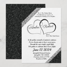 Schwarz-Silber-Hochzeit-Einladung mit Herzgedicht Einladung