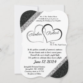 Schwarz-Silber-Hochzeit-Einladung mit Herzgedicht Save The Date
