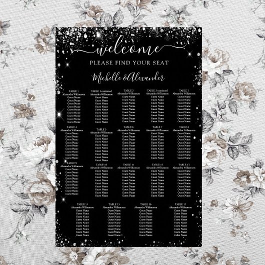 Schwarz-Silber-Hochzeitskarte 19 Tische Poster