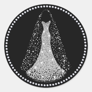 Schwarz-Silber-Imitat-Glitzer-Hochzeitsticker Runder Aufkleber