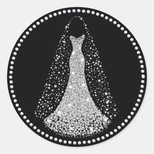 Schwarz-Silber-Imitat-Glitzer-Hochzeitsticker Runder Aufkleber (Vorderseite)