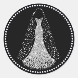 Schwarz-Silber-Imitat-Glitzer-Hochzeitsticker Runder Aufkleber