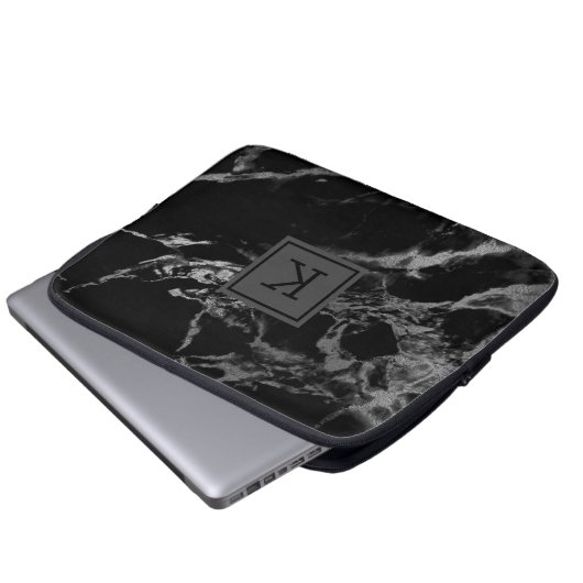 Schwarz-Silber-Imitat Laptopschutzhülle (Vorne Knopf)