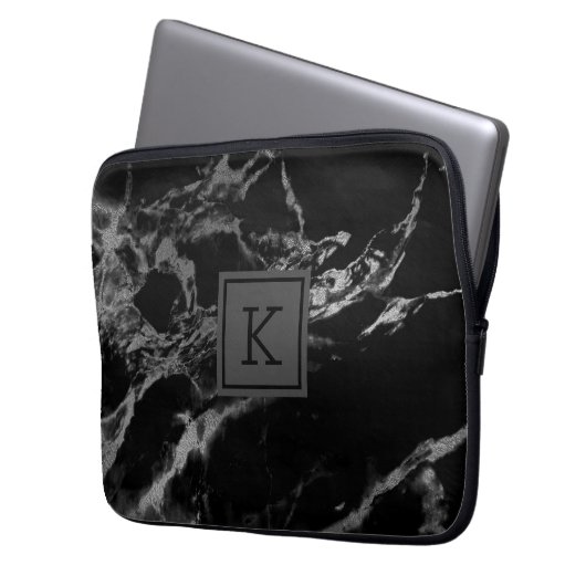 Schwarz-Silber-Imitat Laptopschutzhülle (Vorderseite Links)