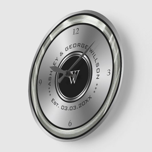 Schwarz-Silber-Kreis Große Wanduhr (Winkel)