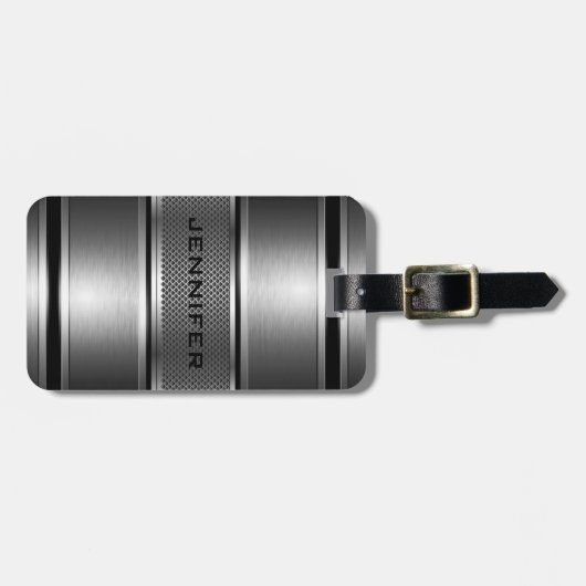 Schwarz-Silber-Metallfloral-Damasken, Monogramm 2b Gepäckanhänger (Vorderseite horizontal)