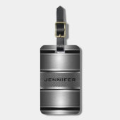 Schwarz-Silber-Metallfloral-Damasken, Monogramm 2b Gepäckanhänger (Vorderseite vertikal)