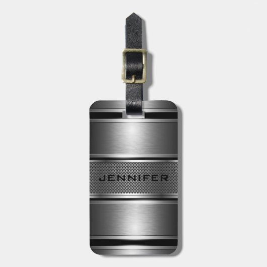 Schwarz-Silber-Metallfloral-Damasken, Monogramm 2b Gepäckanhänger (Vorderseite vertikal)