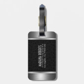 Schwarz-Silber-Metallfloral-Damasken, Monogramm 2b Gepäckanhänger (Rückseite vertikal)