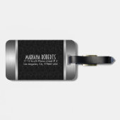 Schwarz-Silber-Metallfloral-Damasken, Monogramm 2b Gepäckanhänger (Rückseite horizontal)