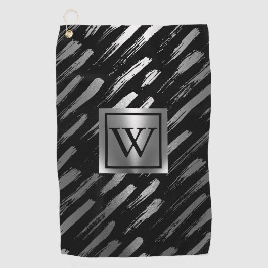 Schwarz-Silber-Metallic-Abstrakt Golfhandtuch (Vorderseite)
