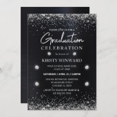Schwarz-Silber-Metallic-Glitzer-Abschluss Einladung (Vorne/Hinten)