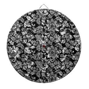 Schwarz-silber-metallic Vintage-Blumendamasken Dartscheibe