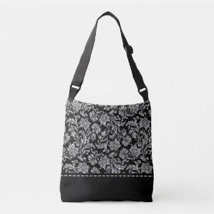Schwarz-silber-metallic Vintage-Damaskmuster Tragetaschen Mit Langen Trägern