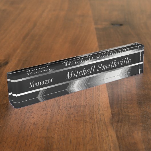 Schwarz-Silber-Metallische Diagonalstreifen Namensplakette (Seite)