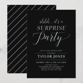 Schwarz & Silber | Modern Surprise Birthday Party Einladung