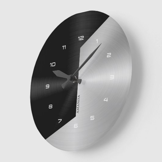 Schwarz & Silber Modernes geometrisches Design 2 Große Wanduhr (Winkel)