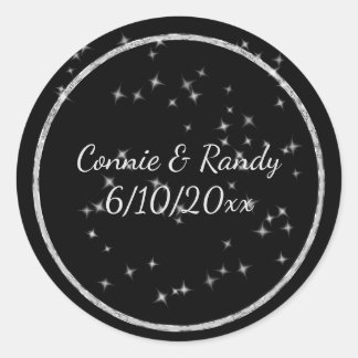 Schwarz-Silber-Monogramm-Hochzeitsticker Runder Aufkleber