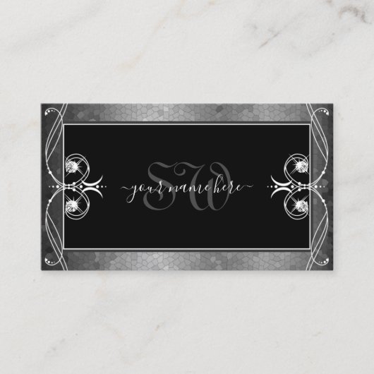 Schwarz-Silber-Mosaik-Verziert-Sparkle-Juwelen Mon Visitenkarte (Vorderseite)