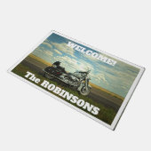 Schwarz-Silber-Motorrad in der Prärie Fußmatte (Schrägansicht)