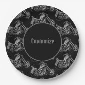 Schwarz-Silber-Motorrad Pappteller (Vorderseite)