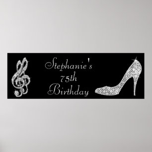 Schwarz/Silber Musiknote & Stiletto 75. Geburtstag Poster