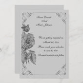 Schwarz-Silber-Peony Floral Hochzeit speichern das Einladung (Vorne/Hinten)