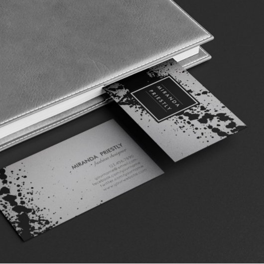 Schwarz-Silber-Pinselstriche Fashion Stylist Desig Visitenkarte