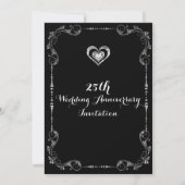 Schwarz & Silber Rahmen, Herzsilber Jahr Einladung (Rückseite)