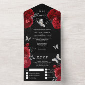 Schwarz-Silber-Rose All In One Einladung (Innen)