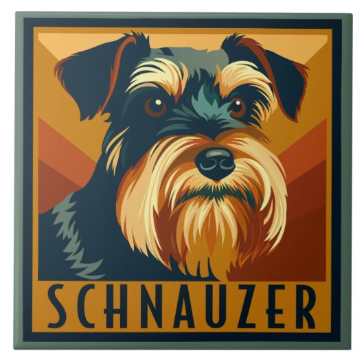 Schwarz-Silber-Schnauzer-Retro-Portrait Fliese (Vorderseite)