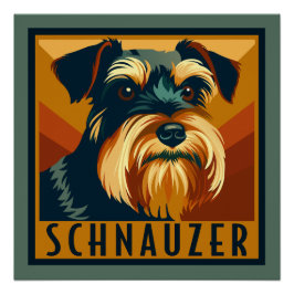 Schwarz-Silber-Schnauzer-Retro-Portrait Poster