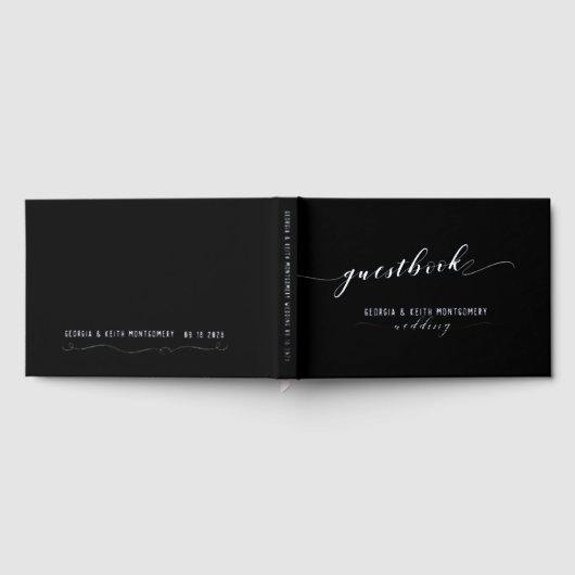 Schwarz-Silber-Script-Elegante Hochzeit Gästebuch (Voll)