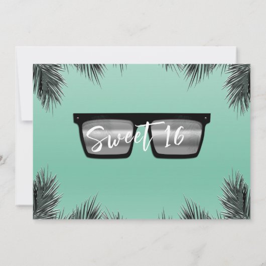 Schwarz & Silber Sonnenbrille Aquamarin Sweet 16 P Einladung (Rückseite)