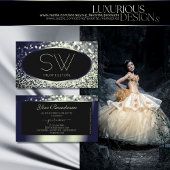 Schwarz-Silber-Sparkle-Glitzer Monogram Visitenkarte