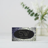 Schwarz-Silber-Sparkle-Glitzer Monogram Visitenkarte (Stehend Vorderseite)