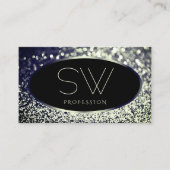 Schwarz-Silber-Sparkle-Glitzer Monogram Visitenkarte (Vorderseite)