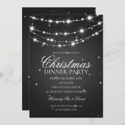 Schwarz & Silber Sparkling Chain Weihnachtsfest Pa Einladung (Vorne/Hinten)